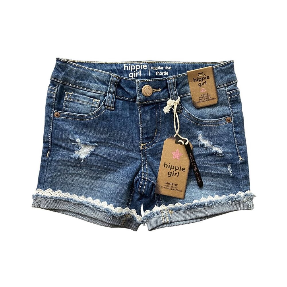 Hippie Girl Regular Rise Adjustable Waist Shortie Denim Shorts NEW WITH TAGS